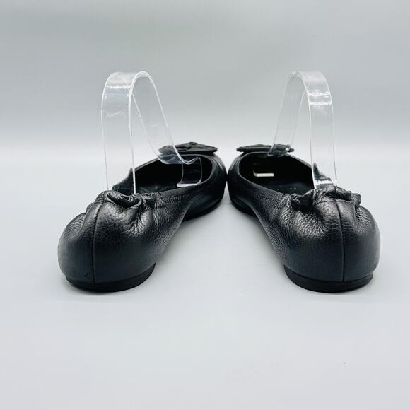 Tory Burch Shoes Women 10 Black Leather Minnie Travel Ballet Flats Slip On Logo - Picture 8 of 12